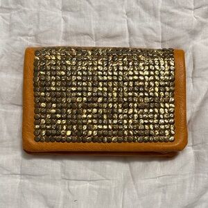 Gold Studded Tan Clutch